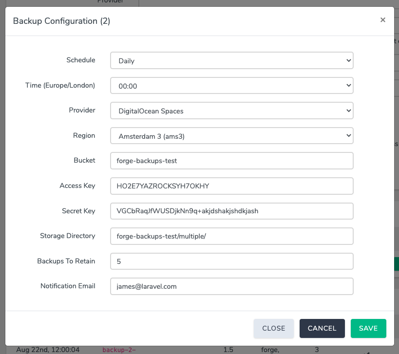 Editing an existing database backup configuration.