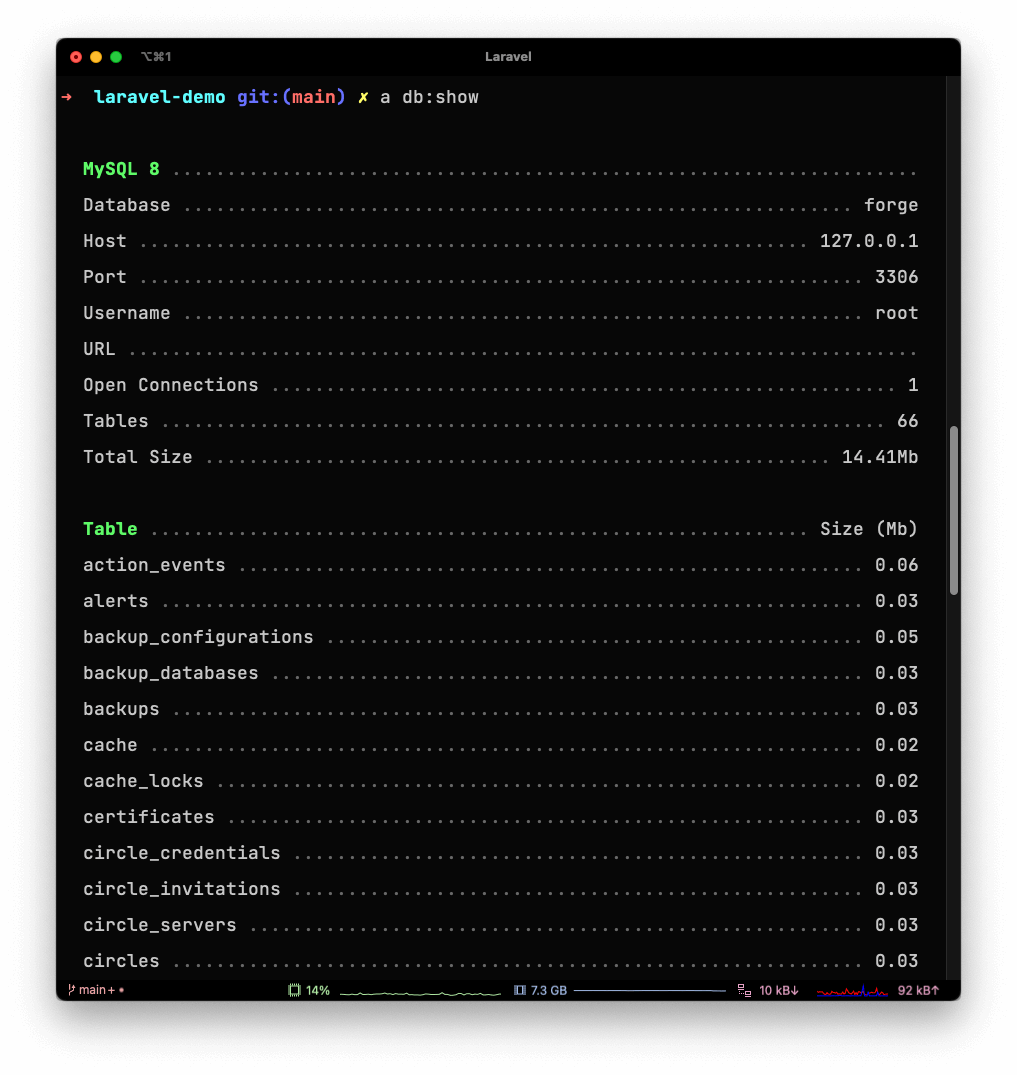 The "db:show" command