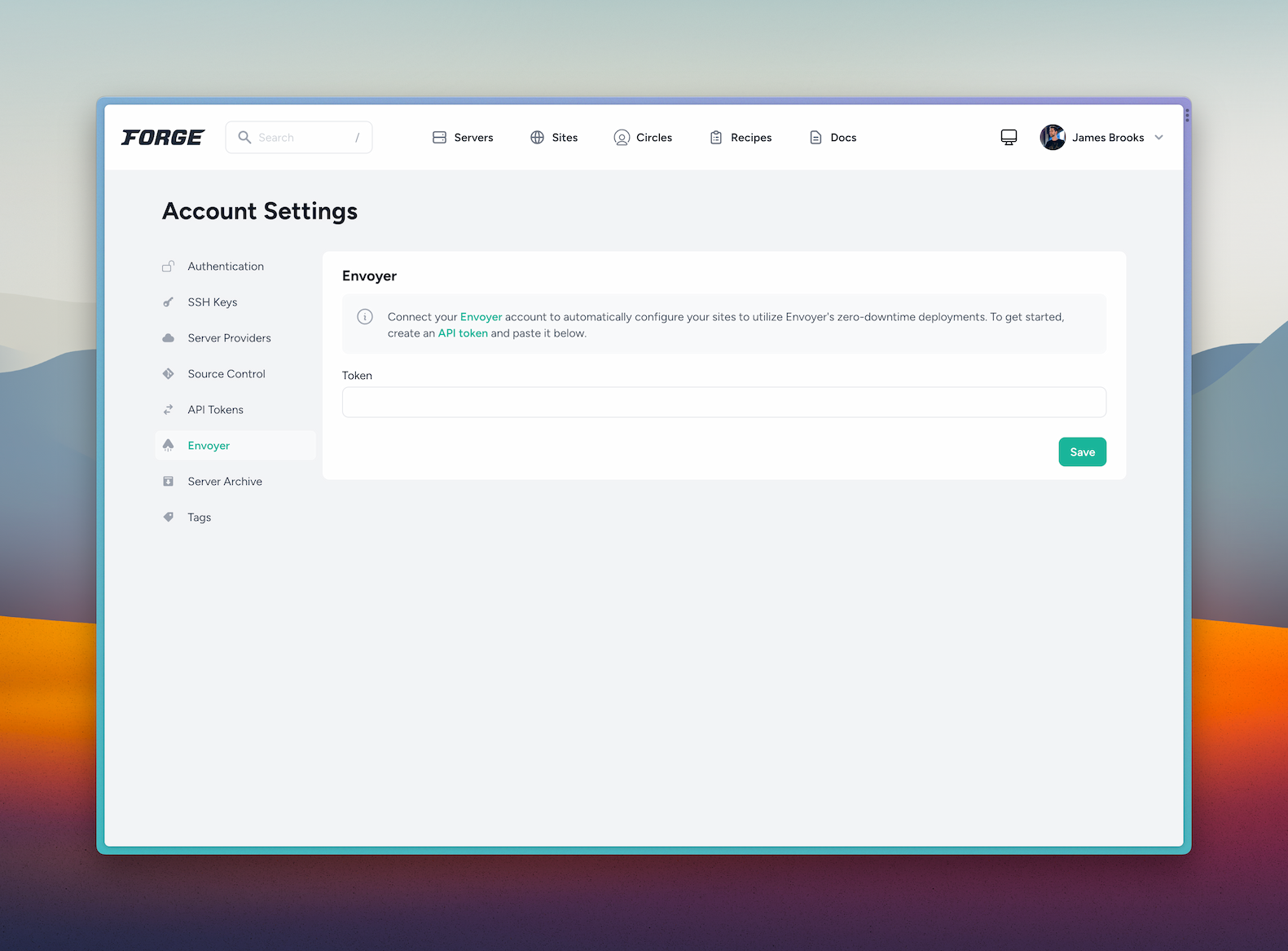 Provide Forge with your Envoyer API Token