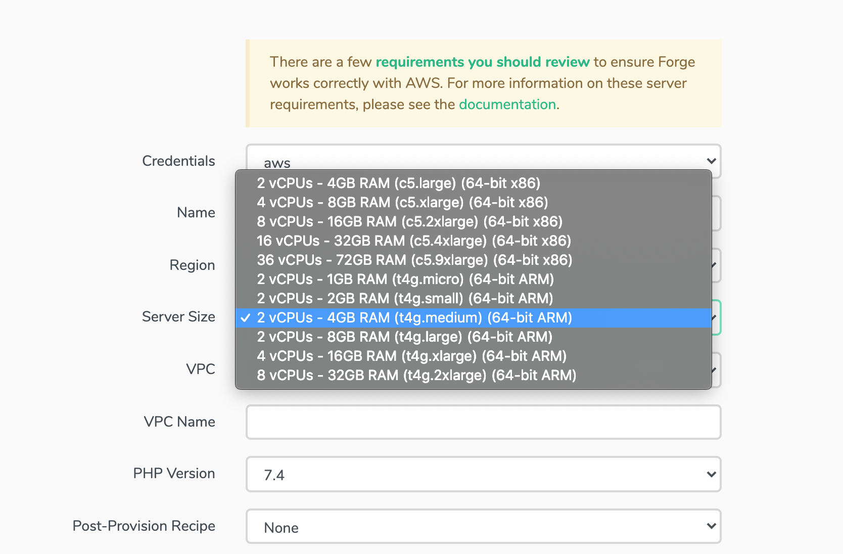 Forge: New AWS ARM Instance Types Available