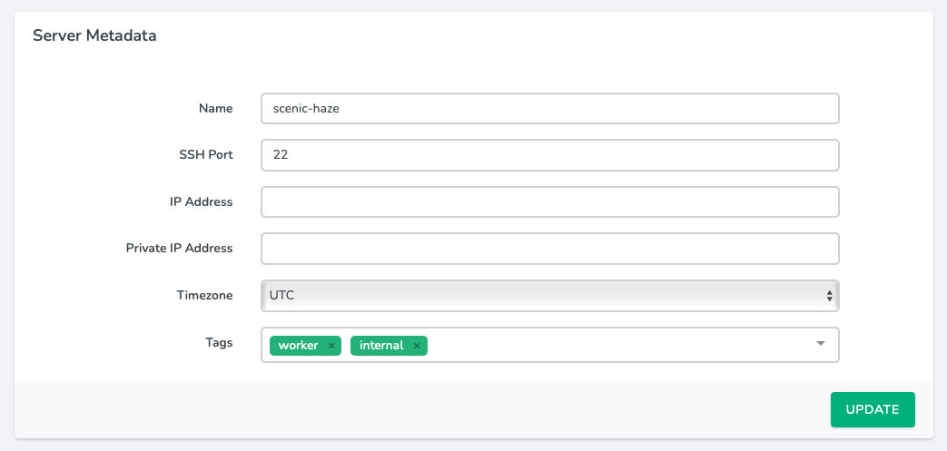 Server tags can be added via the Server's Meta panel.
